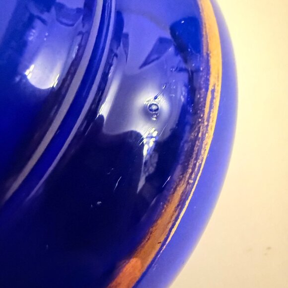 Cobalt Blue Glass Vase Flared Rim Gold Accents Victorian Era Handblown Collectib - Picture 13 of 14